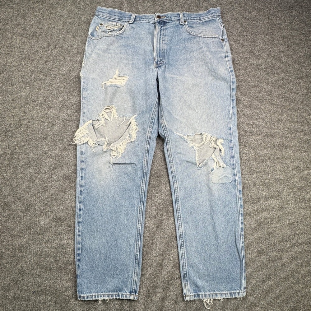 LL Bean‎ Classic Fit Jeans Mens 37x30 Blue Distressed Denim Workwear